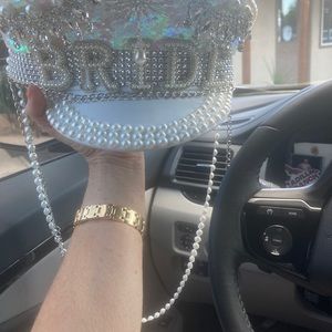 Sequin and pearls bride hat